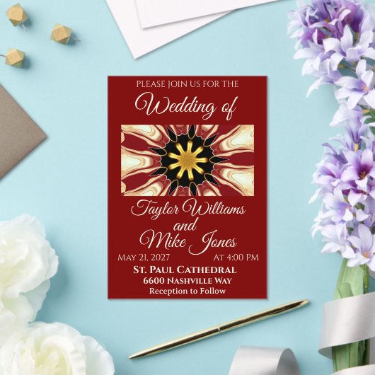 Opulent Deep Crimson Starburst Design | High-End M Acryl Uitnodigingen (Insitu (Huwelijk))