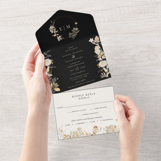 Opulent Gilded Garden Wedding All In One Uitnodiging (Afscheurbaar)