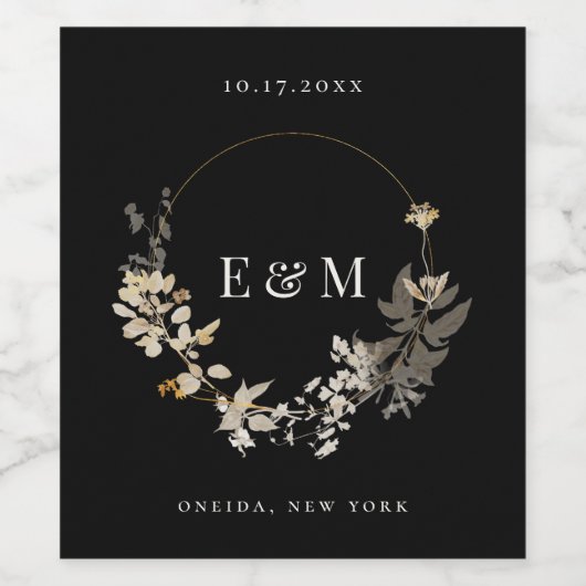Opulent Gilded Garden Wreath Wedding Wijn Etiket (Enkel label)