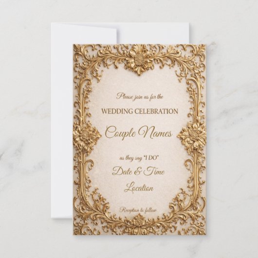 Opulent Gold Scrollwork Wedding Invitations Kaart (Voorkant)