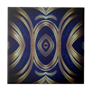 Opulent Gold Symmetry on Deep Blue Tegeltje