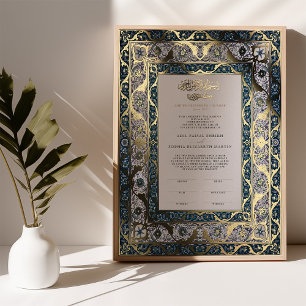 Opulent Marine Blauw Goud Islamitische Nikkah Cere Folie Afdrukken