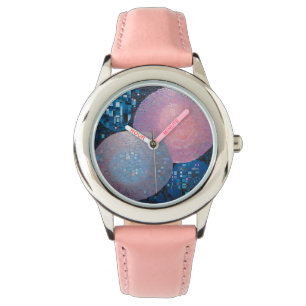Opulent Ovals: tinten van blauw & roze in Abstract Horloge