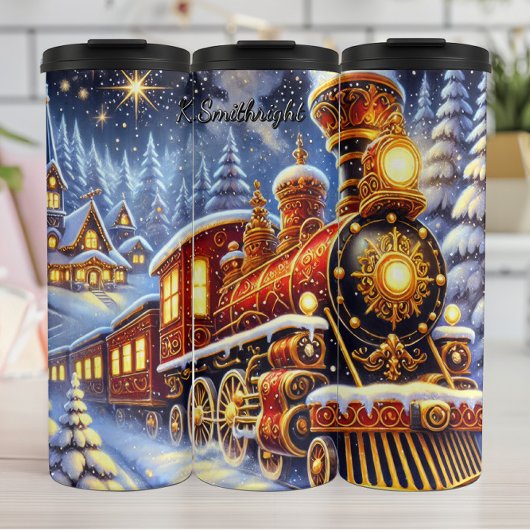 Opulent Red Gold Christmas Express Thermosbeker