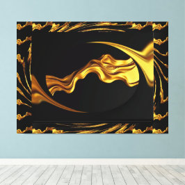 Opulent Swirl Liquid Gold and Black Monochrome Art Canvas Afdruk