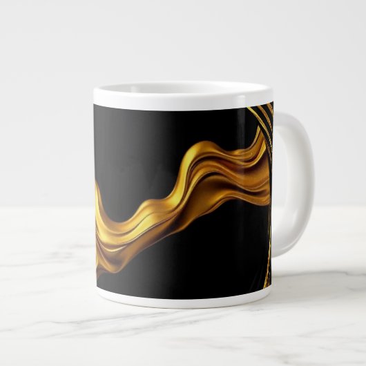 Opulent Swirl Liquid Gold Black Monochrom Designer Extra Grote Beker (Voorkant rechts)