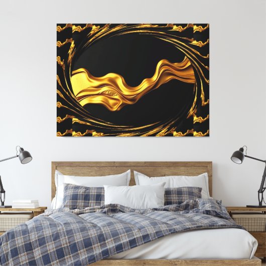 Opulent Swirl Liquid Gold Black Monochrome Art Canvas Afdruk (Insitu (Slaapkamer))