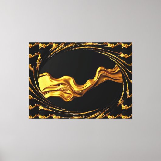 Opulent Swirl Liquid Gold Black Monochrome Art Canvas Afdruk (Voorkant)
