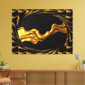 Opulent Swirl Liquid Gold Black Monochrome Art Canvas Afdruk (Insitu (Woonkamer))