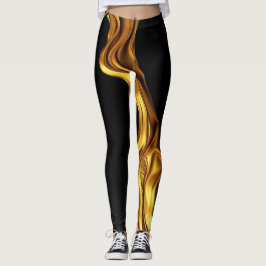 Opulent Swirl: Liquid Gold Black Monochrome Art Leggings