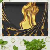 Opulent Swirl Liquid Gold Black Monochrome Design Theedoek (Gevouwen)