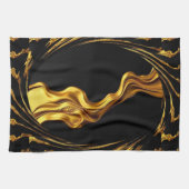 Opulent Swirl Liquid Gold Black Monochrome Design Theedoek (Horizontaal)
