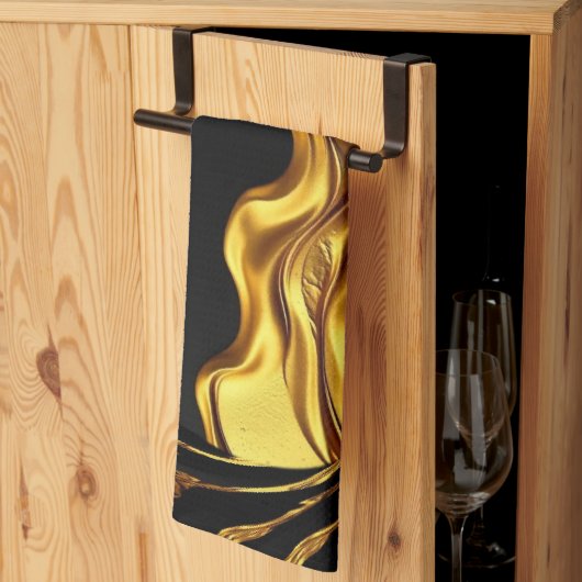 Opulent Swirl Liquid Gold Black Monochrome Design Theedoek (Derde Gevouwen)
