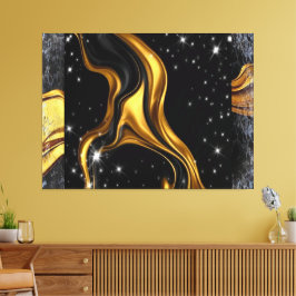 Opulent Swirl Liquid Gold Black Monochrome Designe Canvas Afdruk