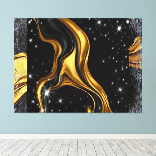 Opulent Swirl Liquid Gold Black Monochrome Designe Canvas Afdruk (Insitu (Houten vloer))
