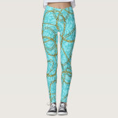 Opulente Blauwgroen Leggings met Golden Chains (Voorkant)