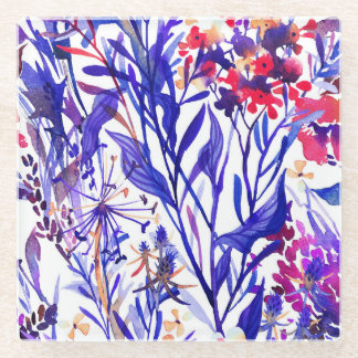 Opulente Waterverf Bloemen: Tuin Achtergrond. Glazen Onderzetter