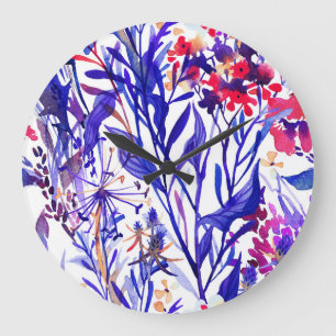 Opulente Waterverf Bloemen: Tuin Achtergrond. Grote Klok