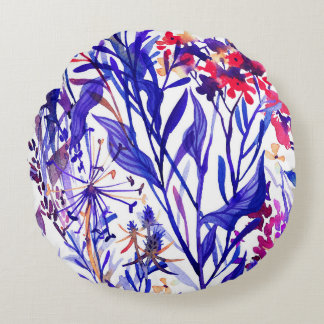 Opulente Waterverf Bloemen: Tuin Achtergrond. Rond Kussen