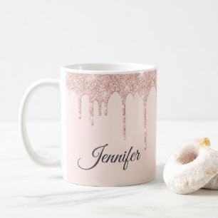 Opvallend Blush Roze Glitter Monogrammed Koffiemok