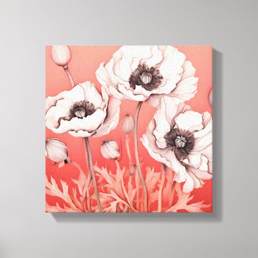 Opvallend contrast: witte klaprozen op rood canvas afdruk (Voorkant)