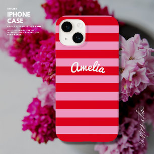 Opvallend Eenvoudig Retro Streep Rood en Roze Pers iPhone 14 Hoesje