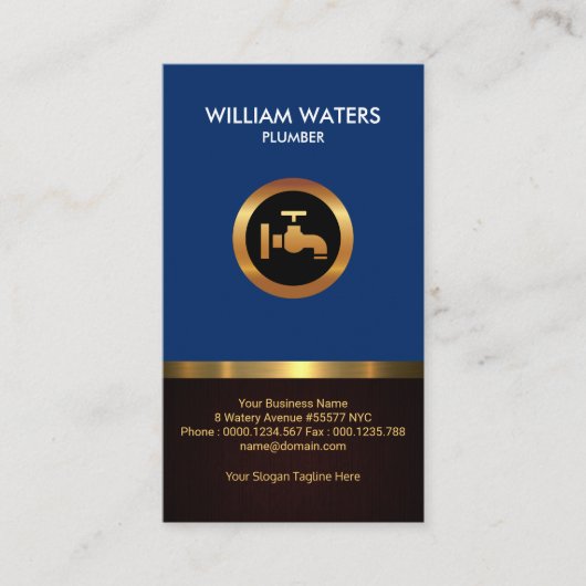 Opvallend goudpictogram Retro Blue Wood Grain Visitekaartje (Voorkant)