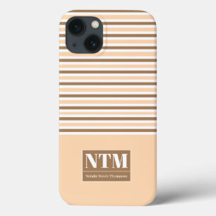 Opvallend grote witte initialen Strippes Beige iPhone 13 Hoesje