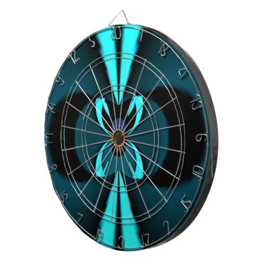 Opvallend hypermodern cyaan en zwart vectorontwerp dartbord (Voorkant Rechts)