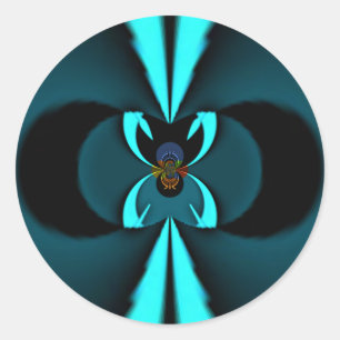 Opvallend hypermodern cyaan en zwart vectorontwerp ronde sticker