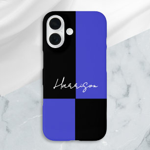 Opvallend Kleurblok Blauw en Zwart Persoonlijk iPhone 16 Hoesje