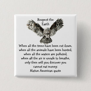 Opvallend Owl Respect de Aarde Native American Vierkante Button 5,1 Cm