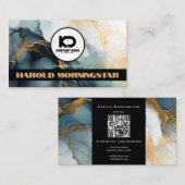 Opvallend rond logo en QR-code indigoblauwe goudkl Visitekaartje (Voorkant / Achterkant)
