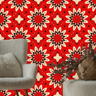 Opvallend rood beige zwart geometrische mandala bl behang