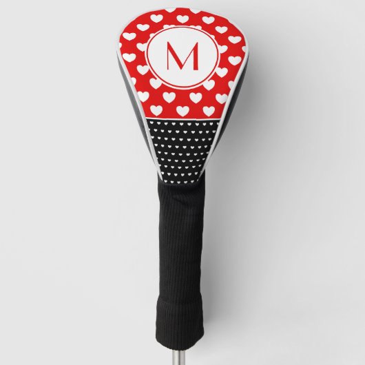 Opvallend rood, zwart en wit aangepast monogram golfheadcover (Voorkant)