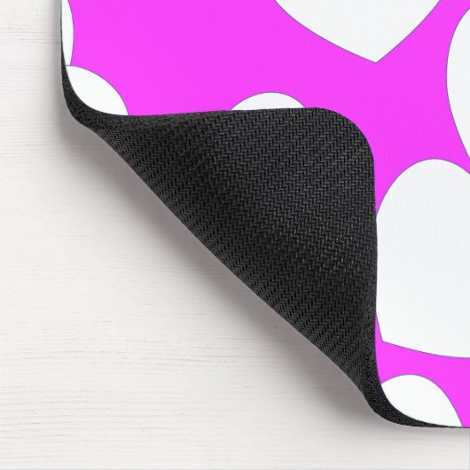 Opvallend roze mousepad met groot wit hart muismat (Hoek)