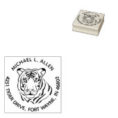 Opvallend terugzendadres tijgerronde 	rubberstempel (Gestempeld)