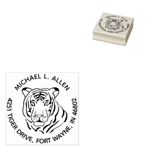 Opvallend terugzendadres tijgerronde 	rubberstempel (Gestempeld)