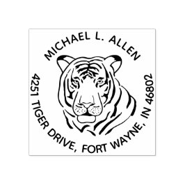 Opvallend terugzendadres tijgerronde 	rubberstempel