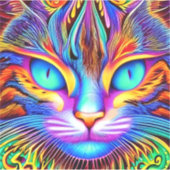 Opvallend Thee ogen Kleurrijke Ai Generated Cat Sticker (Voorkant)