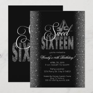 Opvallend Zilveren Glitter Sweet 16-partijuitnodig Kaart