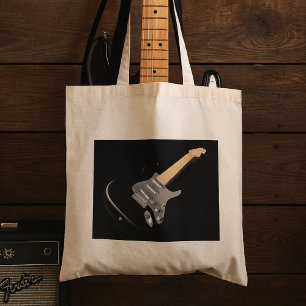 Opvallend zwart elektrisch gitaar muziekinstrument tote bag
