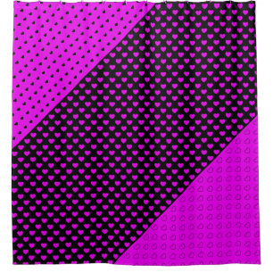 Opvallend zwart en roze douchergordijn met hart douchegordijn