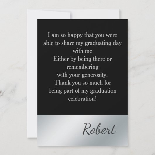 Opvallend zwart en zilver Afstuderen dank u Kaart (Achterkant)