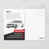 Opvallende autodealer autoverhuur briefkaart (Achterkant)