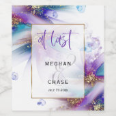 Opvallende Blauwgroen Paarse Abstracte ventilator Wijn Etiket (Enkel label)