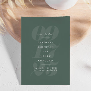 Opvallende cijfers trendy moderne saliegroene foto save the date