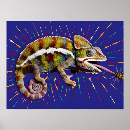 Opvallende kleurrijke kameleon poster (Voorkant)