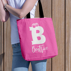 Opvallende leuke typografie monogram naam roze wit draagtas