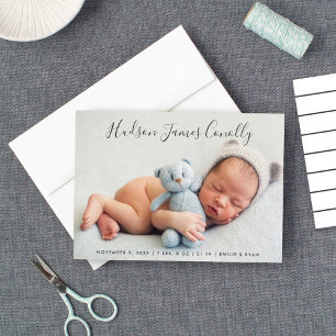 Opvallende naam Modern Script Baby Boy Foto Geboor Aankondiging